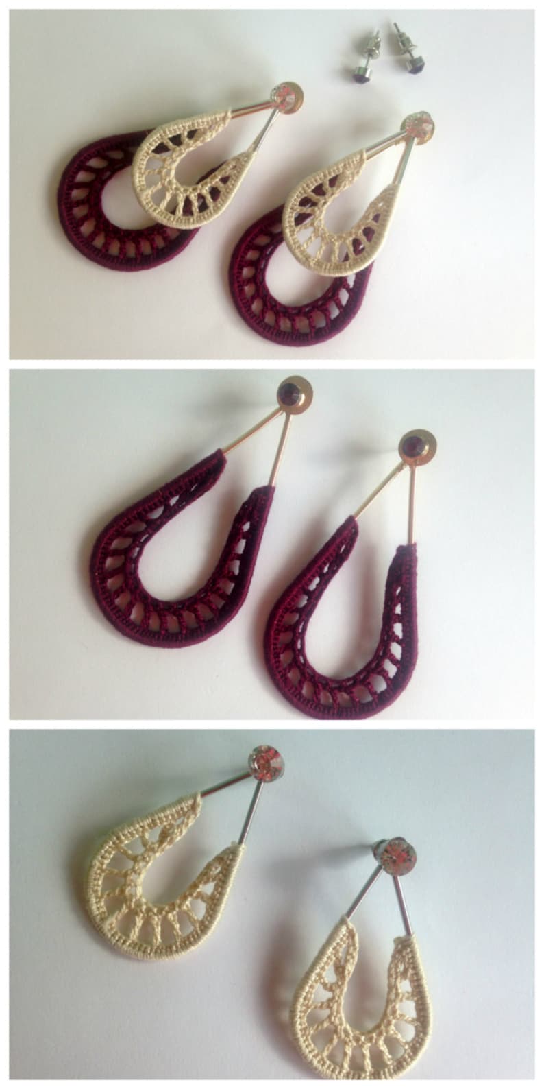 Convertable Earrings Transformable Jewelry Clever Earrings Dangle Earrings Drop Earrings Teardrop Earrings in Burgundy and Beige