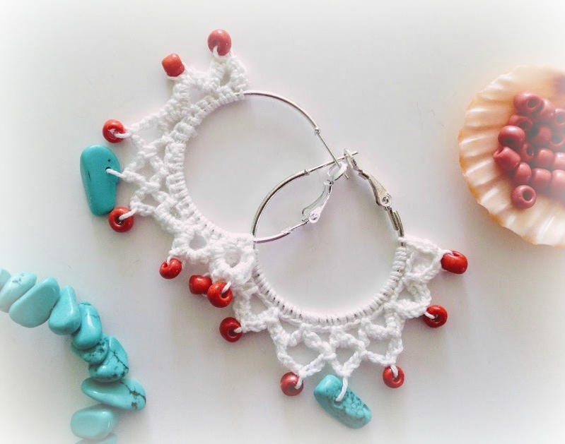 4 Crochet Earrings Tutorials, Crochet Jewelry PDF Pattern, Crochet Tutorial, Hoop Earrings Photo Ebook, DIY Earrings, Crochet PDF Tutorials - Thumbnail 7