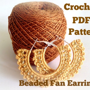 Crochet Pattern Beaded Fan Earrings, Digital Download, PDF Crochet Pattern, Crochet Earrings Pattern, Crochet Jewelry Pattern, PDF Tutorial