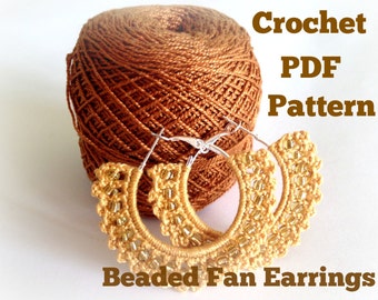 Boucles d'oreilles éventail perlé au crochet, téléchargement numérique, modèle au crochet PDF, modèle de boucles d'oreilles au crochet, modèle de bijoux au crochet, tutoriel PDF