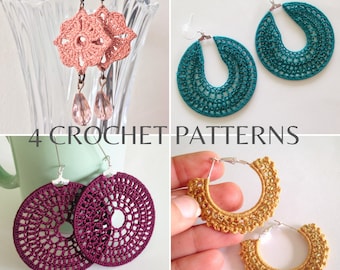 Bundle of 4 Crochet Earrings PDF Tutorials, DIY Earrings Instant Download Crochet Pattern, Jewelry Making Photo Ebook Crochet Tutorial