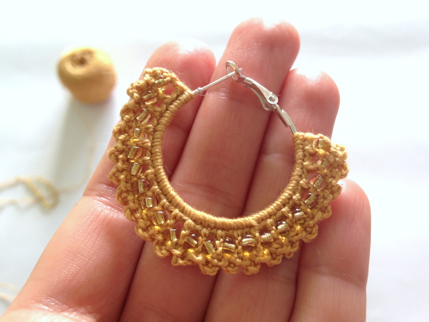 Crochet Pattern Beaded Fan Earrings, Digital Download, PDF Crochet Pattern, Crochet Earrings Pattern, Crochet Jewelry Pattern, PDF Tutorial - Thumbnail 4