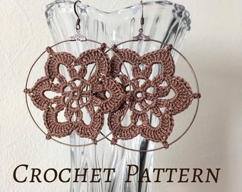 Crochet Pattern Floral Hoop Earrings, Crochet Jewelry Making Tutorial, Instant Download Crochet Earrings Pattern, Crochet PDF Ebook