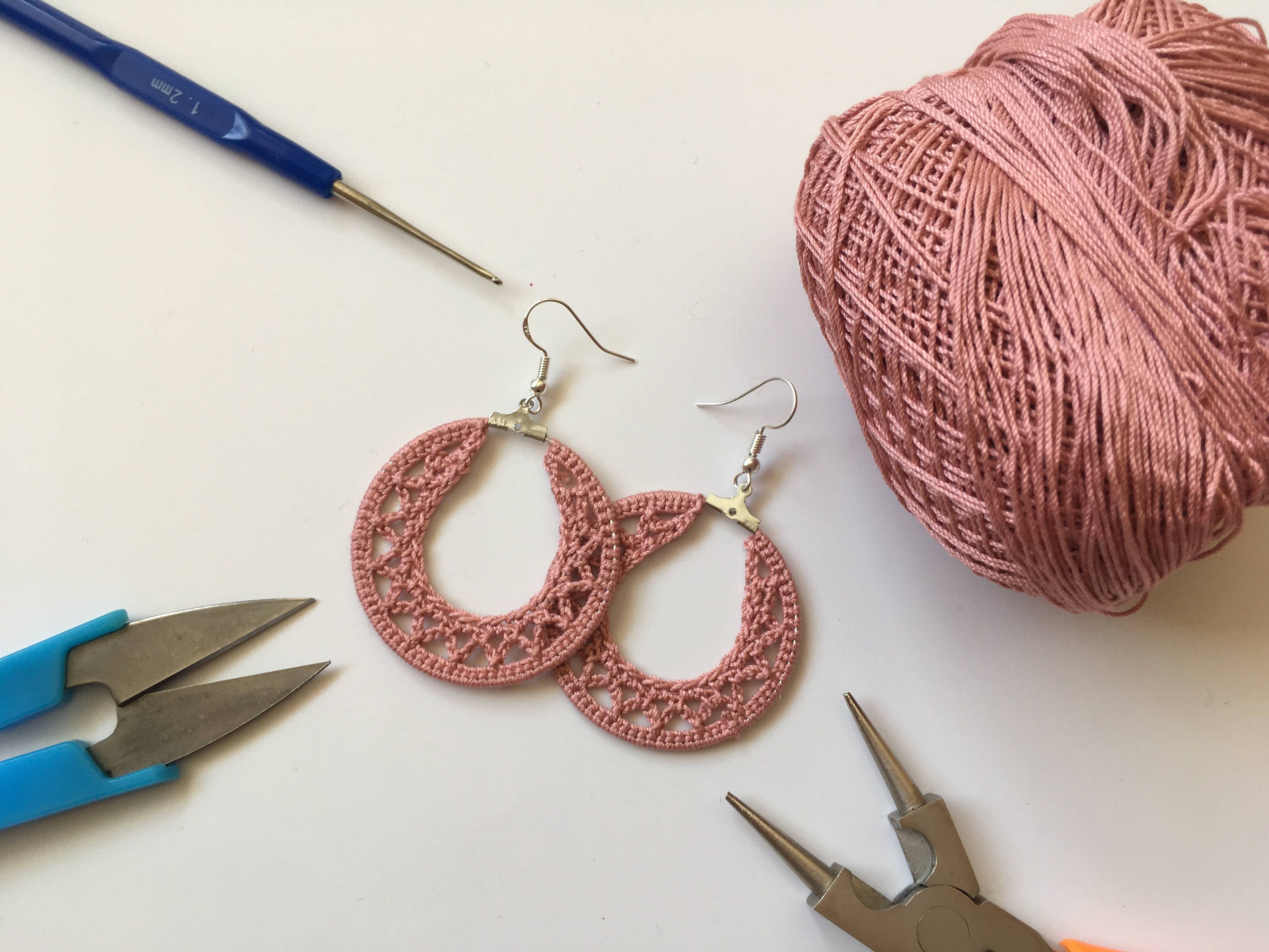 Crochet Earrings Pattern, Small Geometric Hoops PDF Tutorial, 4 cm Crochet Hoops Jewelry Making Tutorial, Instant Download DIY Crochet Ebook - Thumbnail 5