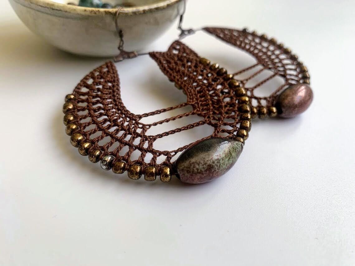 2 Crochet Patterns for 6 cm Beaded Hoop Earrings, Crochet Jewelry Making Pattern, DIY PDF Crochet Pattern, Digital Download Crochet Tutorial - Thumbnail 3