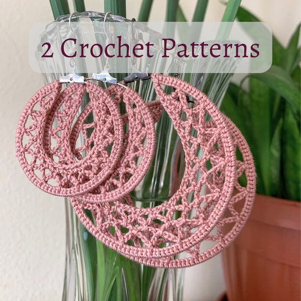 2 Crochet Patterns for Small and Large Geometric Hoop Earrings, Jewelry Making Pattern, Digital PDF Tutorial for 4 cm and 6 cm Crochet Hoops