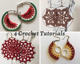 Bundle of 4 Crochet Earrings Tutorials, Jewelry Making Crochet PDF Pattern, DIY Crochet Jewelry Tutorial, Instant Download Crochet Ebook