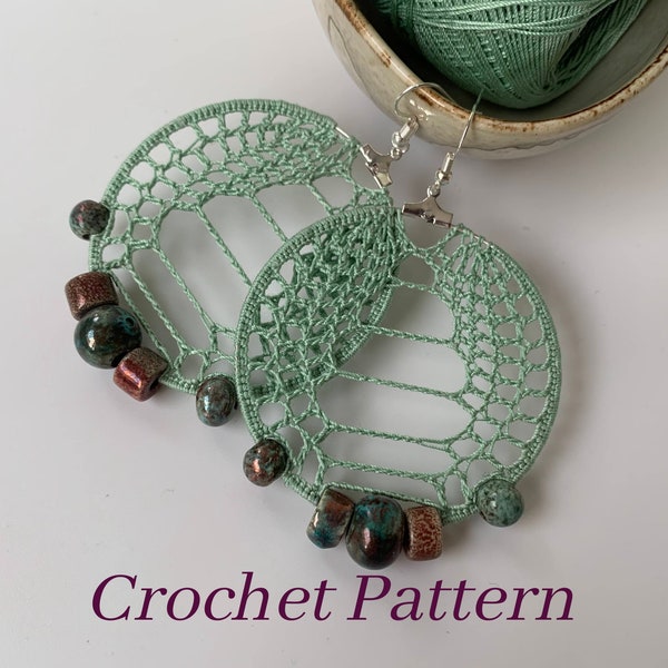 Boho Crochet Earrings Pattern with Beads, Crochet Jewelry Pattern, Crochet Hoop Earrings Pattern, PDF Crochet Pattern, Crochet Tutorial