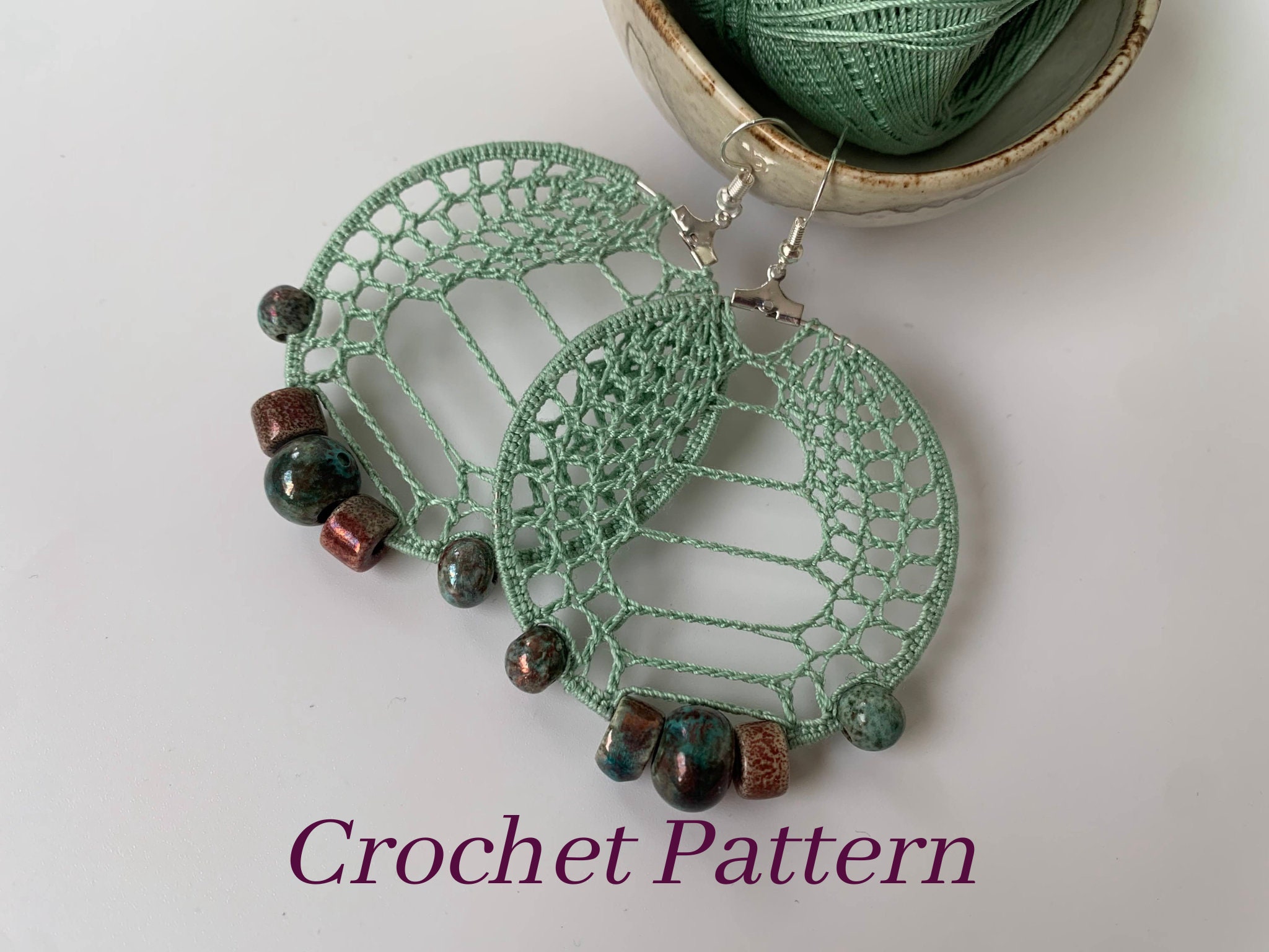 Boho Crochet Earrings Pattern with Beads, Crochet Jewelry Pattern, Crochet Hoop Earrings Pattern, PDF Crochet Pattern, Crochet Tutorial