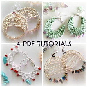 4 Crochet Earrings Tutorials, Crochet Jewelry PDF Pattern, Crochet Tutorial, Hoop Earrings Photo Ebook, DIY Earrings, Crochet PDF Tutorials