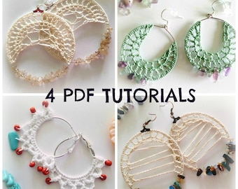 4 Häkelohrringe Anleitungen, Häkelschmuck PDF Muster, Häkelanleitung, Creolen Foto Ebook, DIY Ohrringe, Häkeln PDF Anleitungen