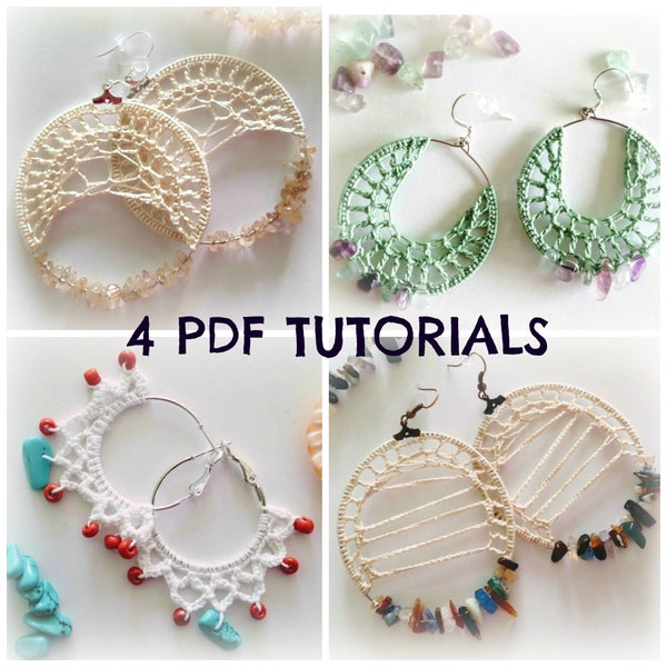 4 Crochet Earrings Tutorials, Crochet Jewelry PDF Pattern, Crochet Tutorial, Hoop Earrings Photo Ebook, DIY Earrings, Crochet PDF Tutorials