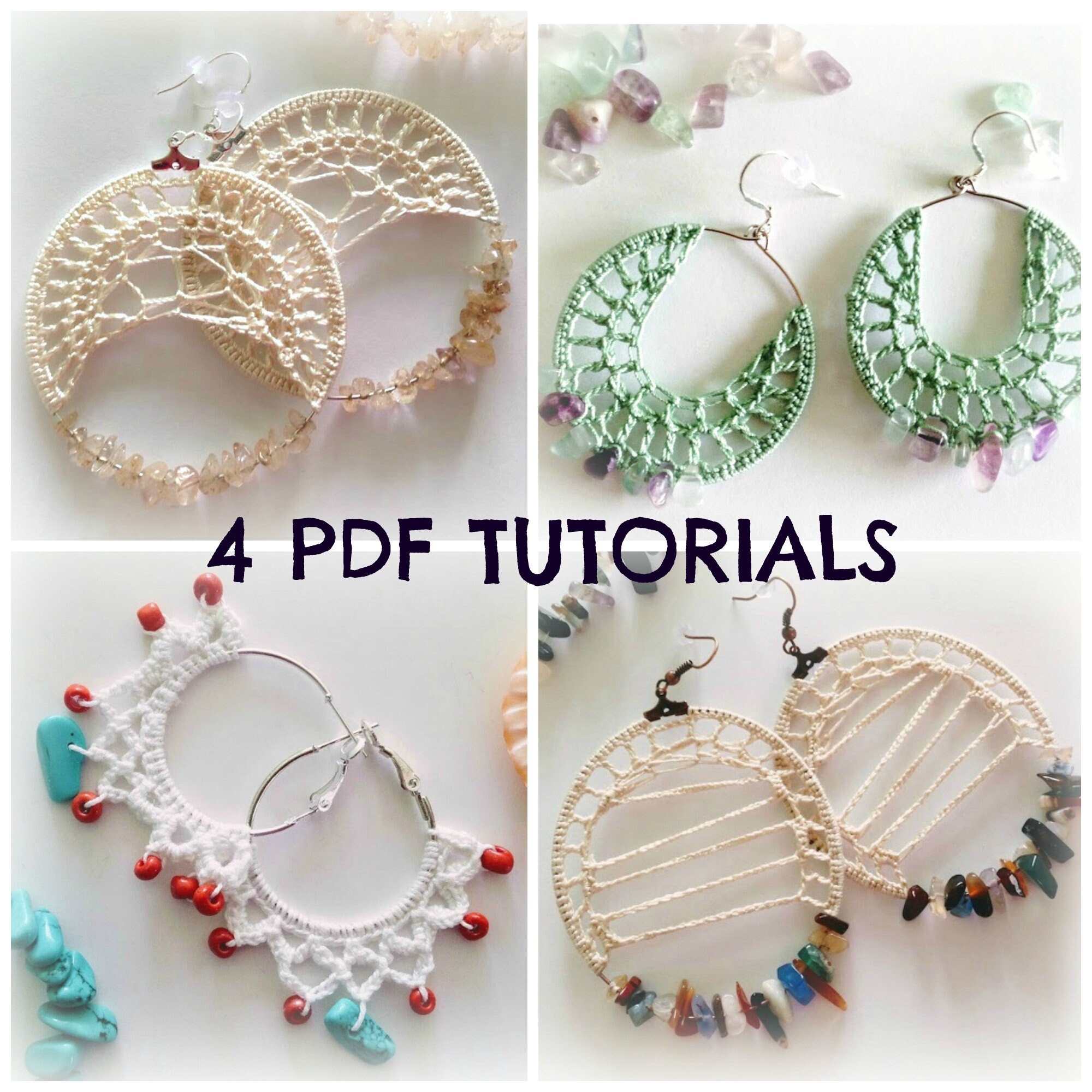 4 Crochet Earrings Tutorials, Crochet Jewelry PDF Pattern, Crochet Tutorial, Hoop Earrings Photo Ebook, DIY Earrings, Crochet PDF Tutorials