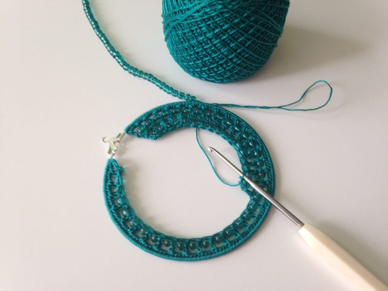 Crochet Pattern Beaded Hoop Earrings, Jewelry Tutorial, PDF Pattern, Earring Tutorial, Crochet Earrings Pattern, Instant Download, Ebook image 7