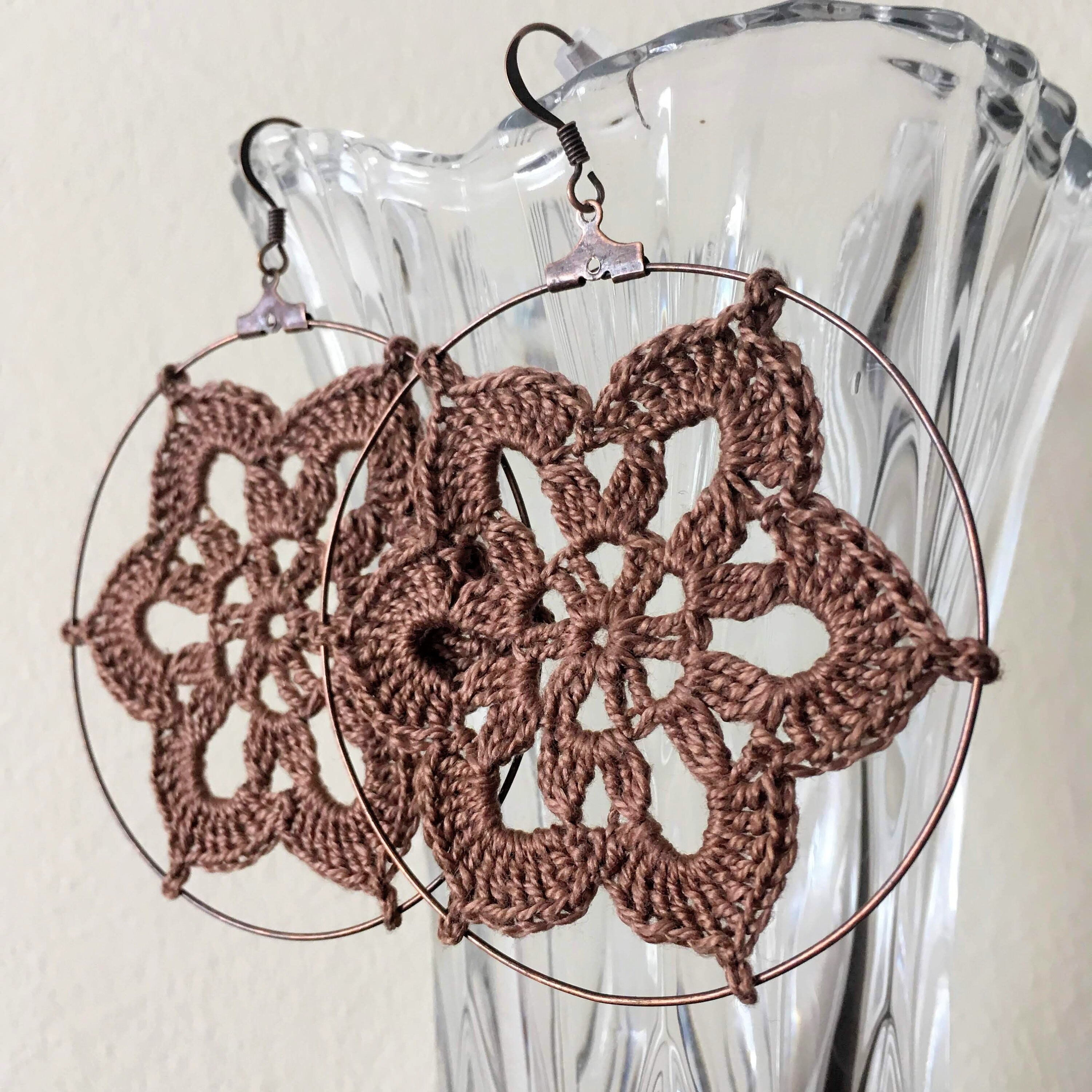 Crochet Pattern Floral Hoop Earrings, Crochet Jewelry Making Tutorial, Instant Download Crochet Earrings Pattern, Crochet PDF Ebook - Thumbnail 2
