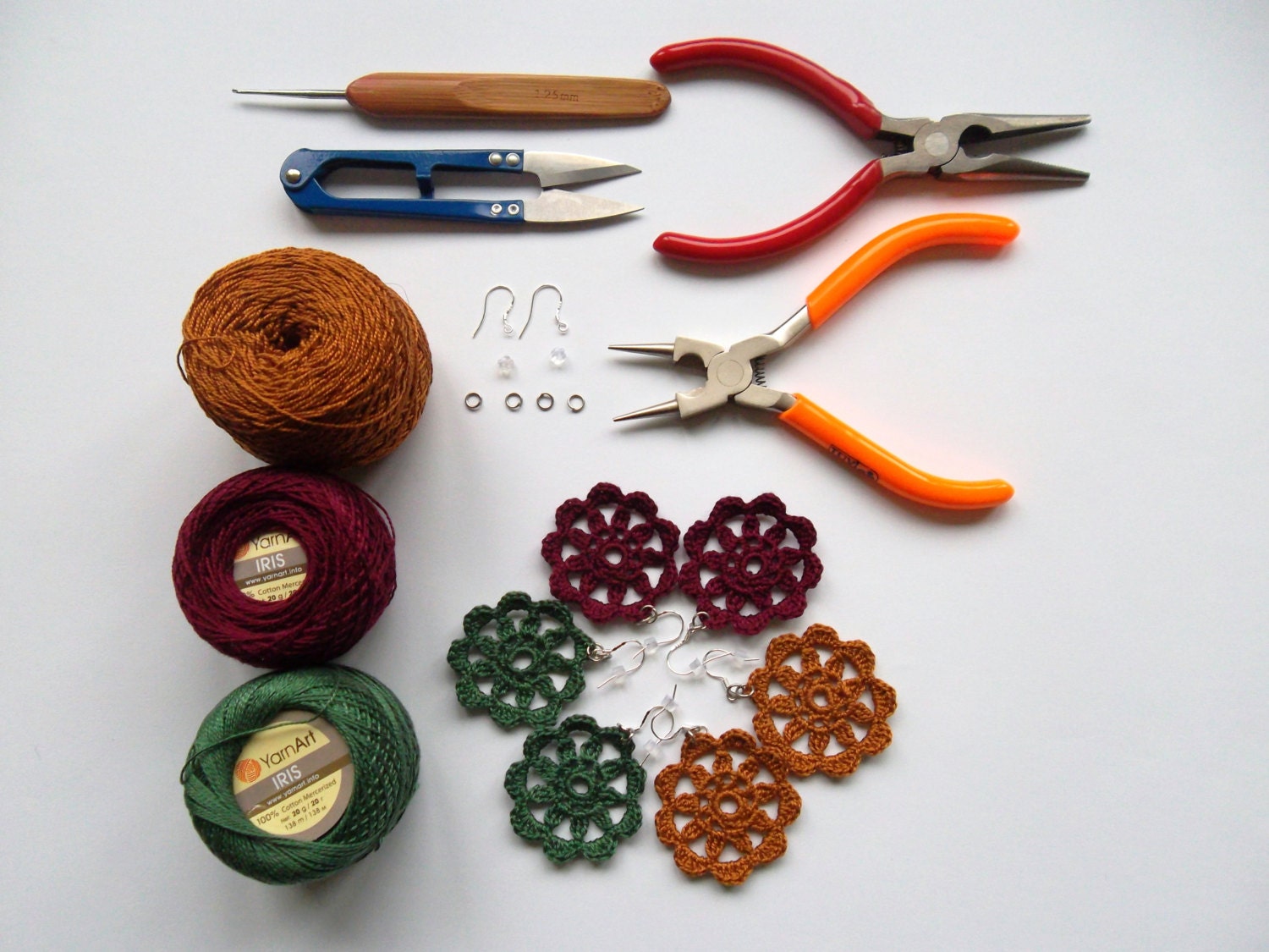 Crochet Pattern, PDF Pattern Crochet Flower Lace Earrings, Instant Download, Digital Download, DIY Jewelry, Crochet Tutorial, Crochet Ebook - Thumbnail 3