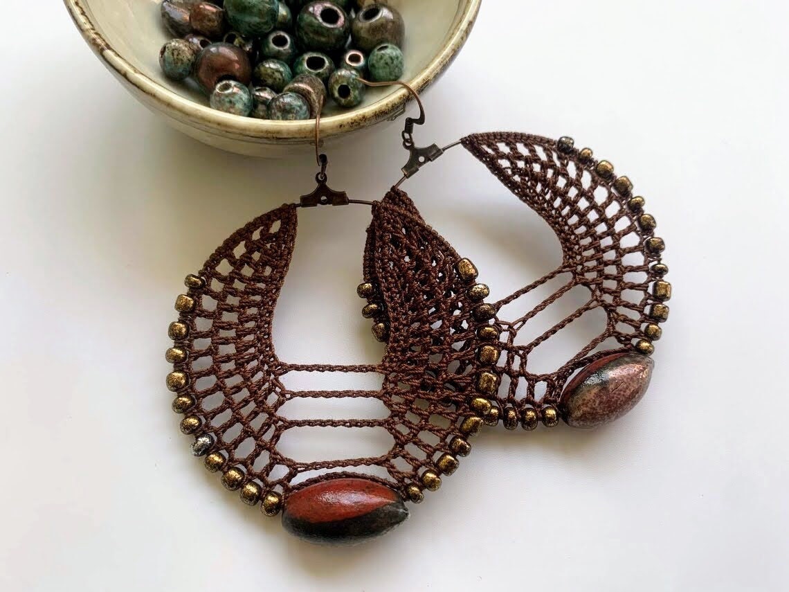 2 Crochet Patterns for 6 cm Beaded Hoop Earrings, Crochet Jewelry Making Pattern, DIY PDF Crochet Pattern, Digital Download Crochet Tutorial - Thumbnail 2