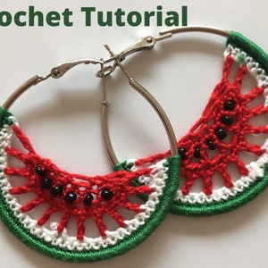 Watermelon Earrings Crochet Pattern, Instant Download Crochet Earrings Tutorial, Jewelry Making Crochet Ebook, Fruit Earrings PDF Tutorial