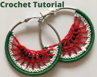 Watermelon Earrings Crochet Pattern, Instant Download Crochet Earrings Tutorial, Jewelry Making Crochet Ebook, Fruit Earrings PDF Tutorial