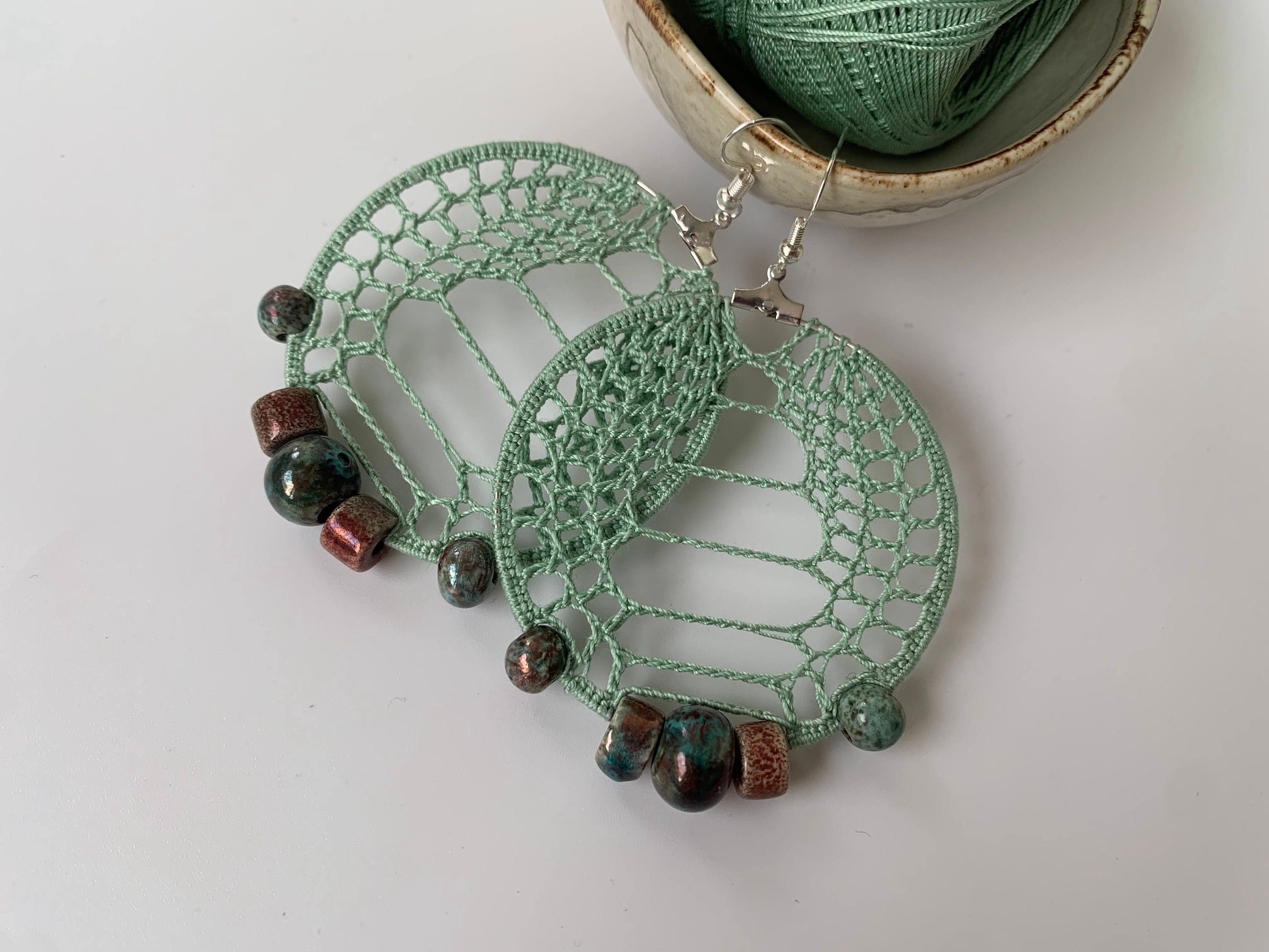 Boho Crochet Earrings Pattern with Beads, Crochet Jewelry Pattern, Crochet Hoop Earrings Pattern, PDF Crochet Pattern, Crochet Tutorial - Thumbnail 2