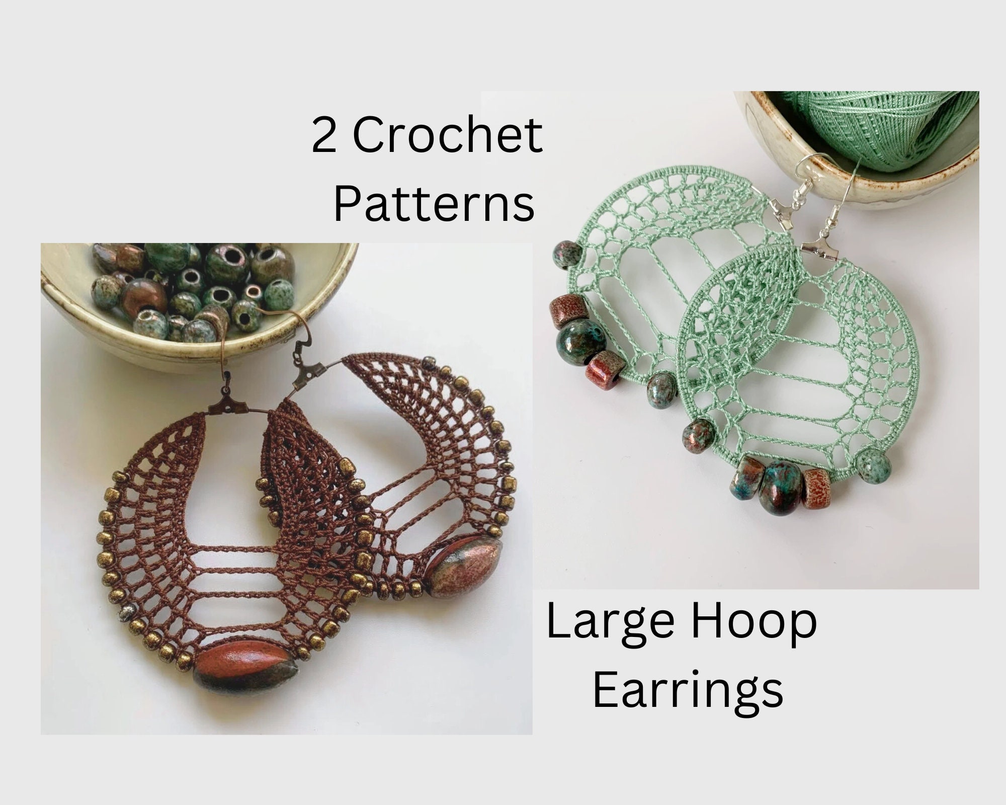 2 Crochet Patterns for 6 cm Beaded Hoop Earrings, Crochet Jewelry Making Pattern, DIY PDF Crochet Pattern, Digital Download Crochet Tutorial