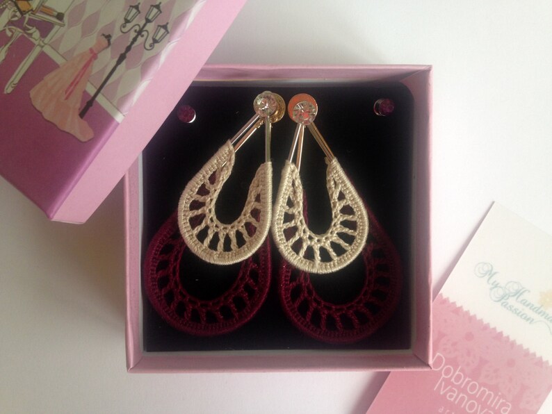 Convertable Earrings Transformable Jewelry Clever Earrings Dangle Earrings Drop Earrings Teardrop Earrings in Burgundy and Beige