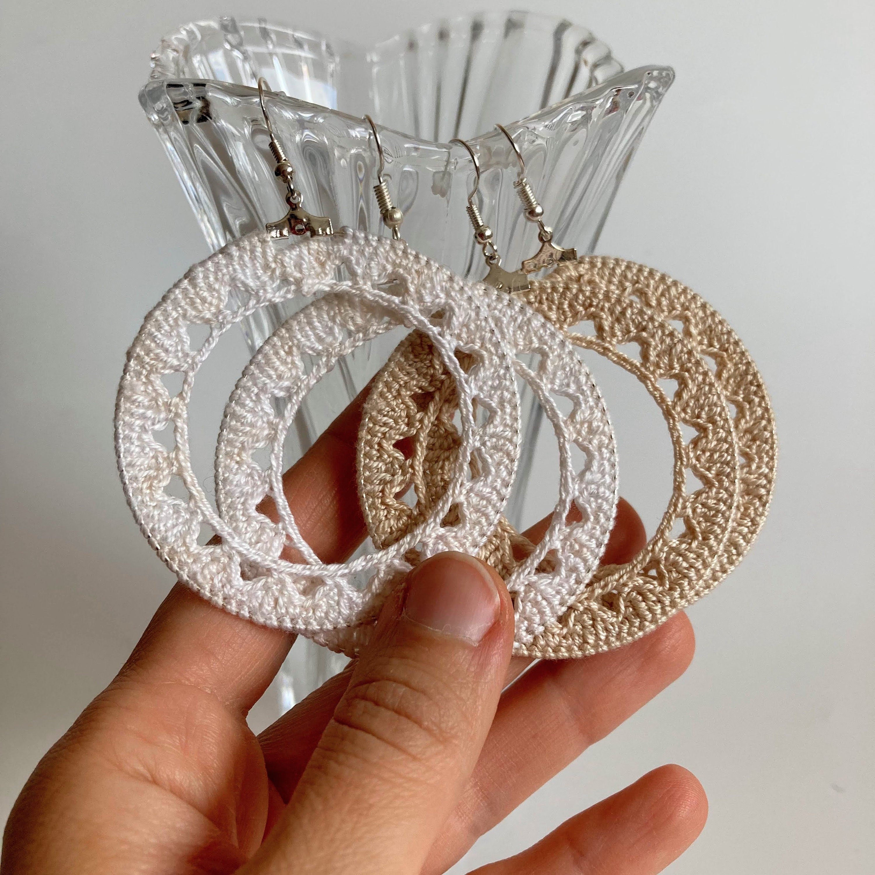 Crochet Earrings Pattern, Hoop Earrings Tutorial, Crochet Jewelry Photo Ebook, Jewelry Making PDF Tutorial, Boho Summer Hoops PDF Pattern - Thumbnail 3