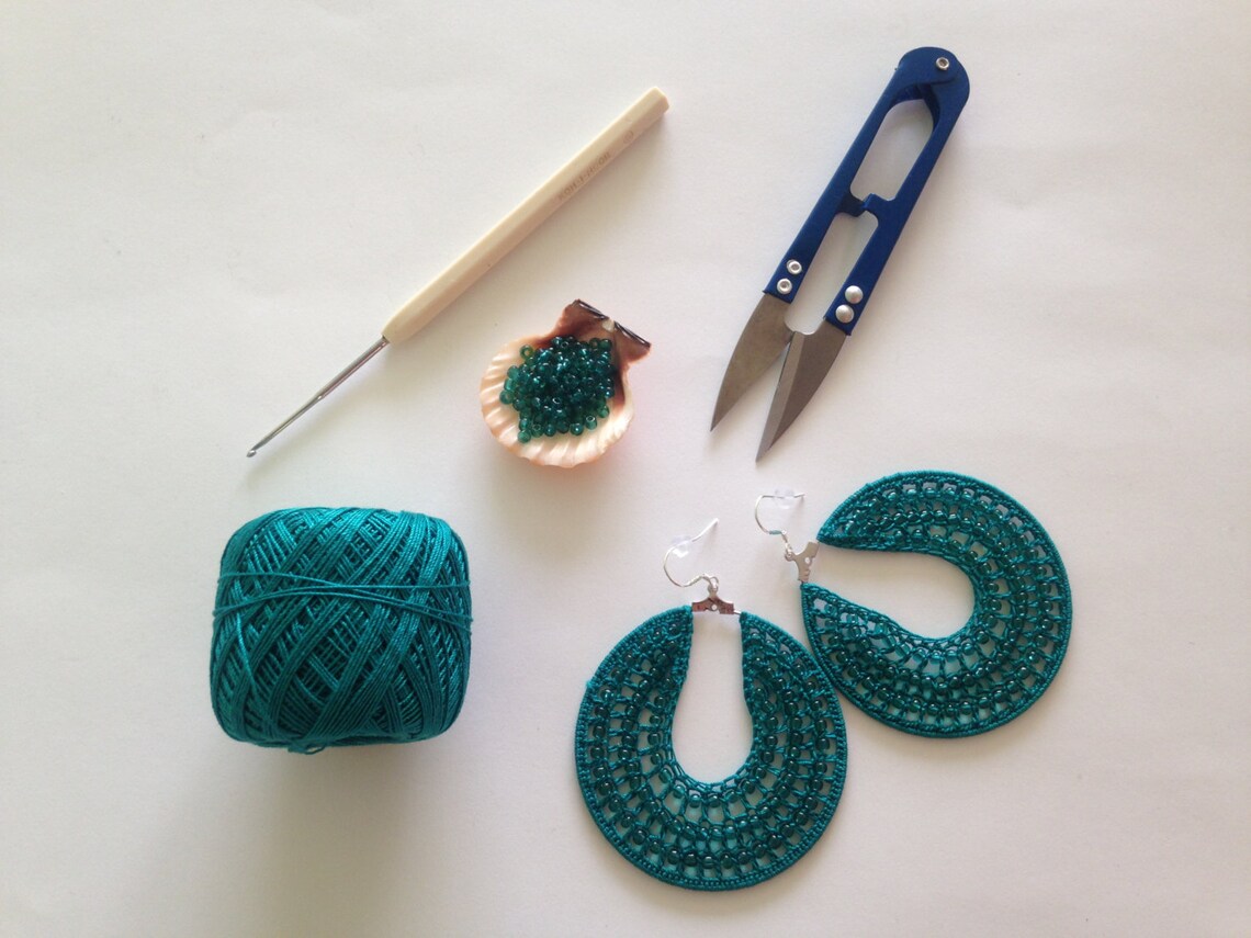 Crochet Pattern Beaded Hoop Earrings Jewelry Tutorial PDF Etsy