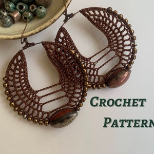 Crochet Beaded Earring Pattern, Crochet Jewelry Pattern, Crochet Hoop Earrings Pattern with Beads, PDF Crochet Pattern, Crochet Tutorial