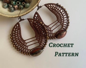 Crochet Beaded Earring Pattern, Crochet Jewelry Pattern, Crochet Hoop Earrings Pattern with Beads, PDF Crochet Pattern, Crochet Tutorial