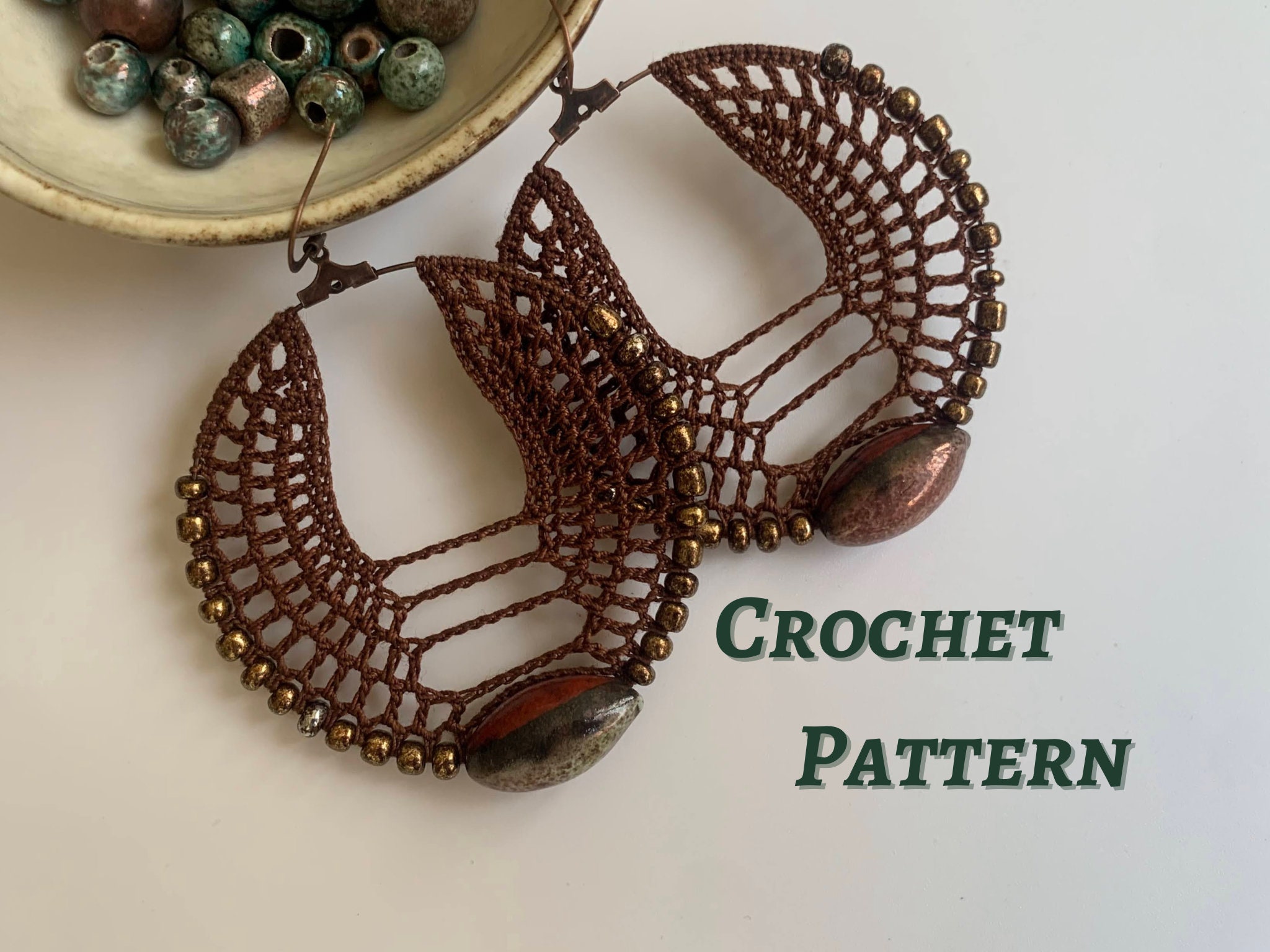 Crochet Beaded Earring Pattern, Crochet Jewelry Pattern, Crochet Hoop Earrings Pattern with Beads, PDF Crochet Pattern, Crochet Tutorial