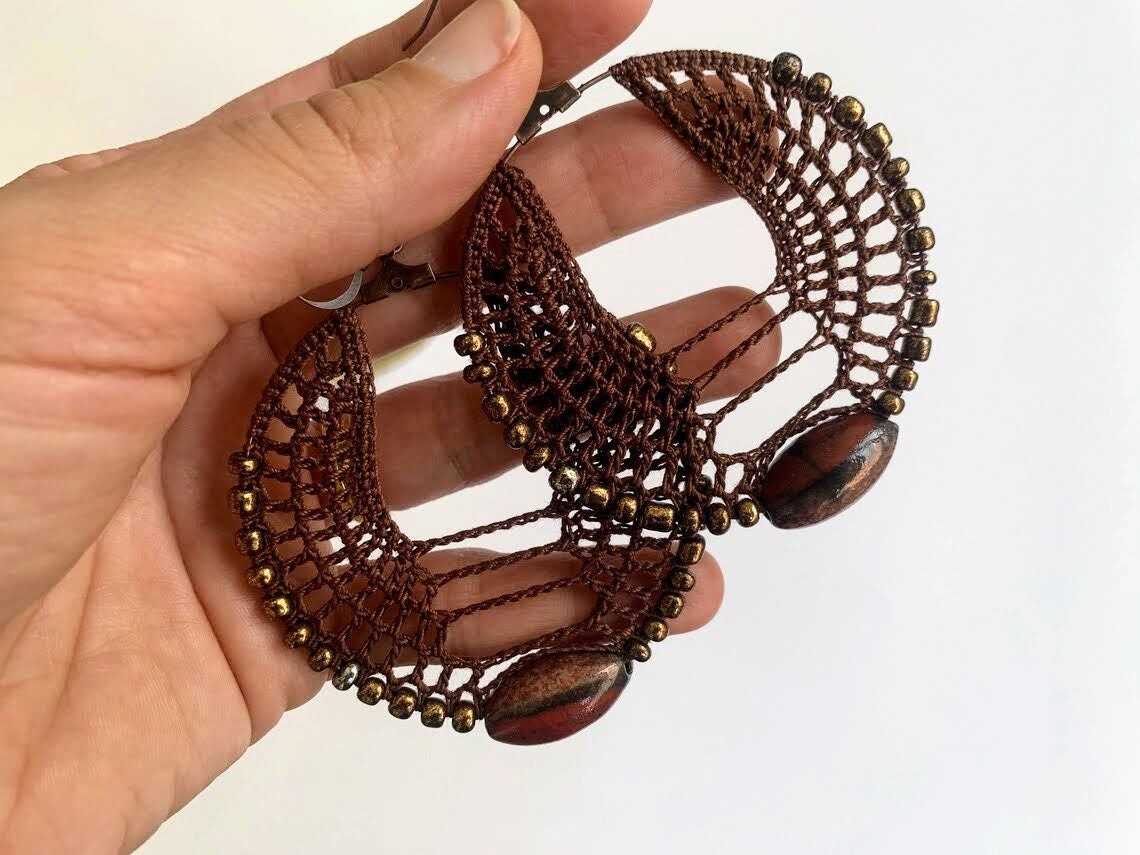2 Crochet Patterns for 6 cm Beaded Hoop Earrings, Crochet Jewelry Making Pattern, DIY PDF Crochet Pattern, Digital Download Crochet Tutorial - Thumbnail 6