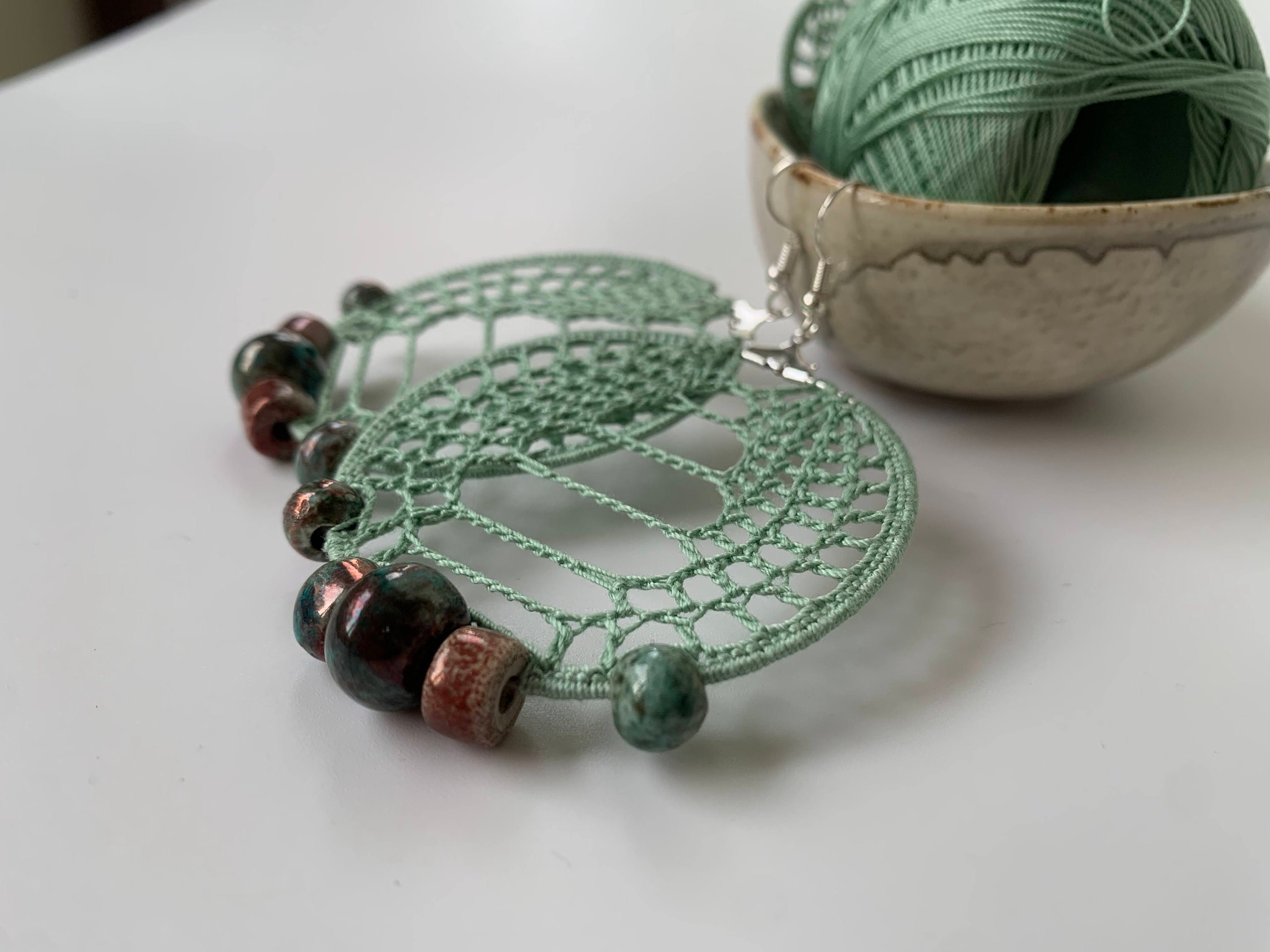 Boho Crochet Earrings Pattern with Beads, Crochet Jewelry Pattern, Crochet Hoop Earrings Pattern, PDF Crochet Pattern, Crochet Tutorial - Thumbnail 3