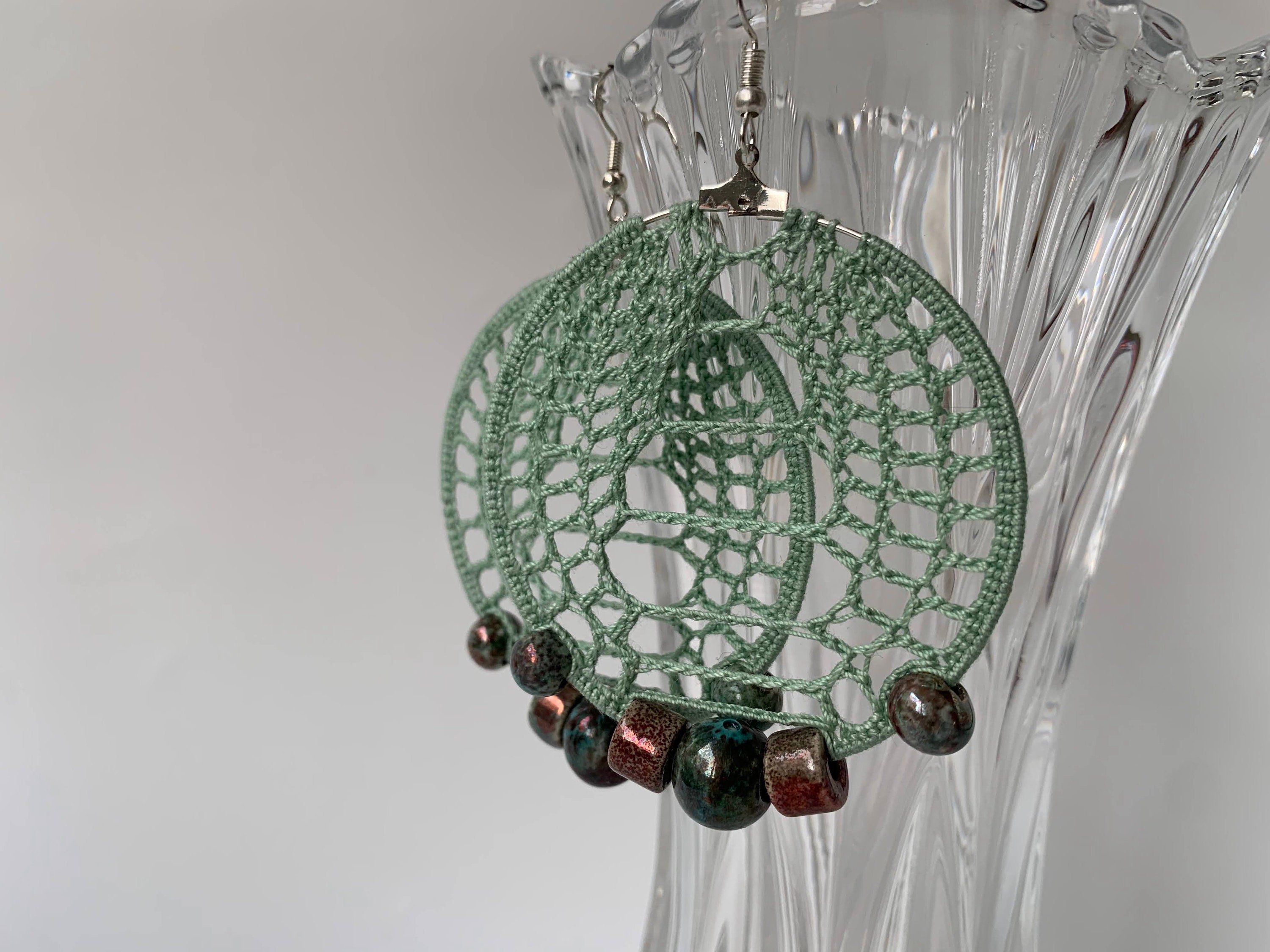 Boho Crochet Earrings Pattern with Beads, Crochet Jewelry Pattern, Crochet Hoop Earrings Pattern, PDF Crochet Pattern, Crochet Tutorial - Thumbnail 4