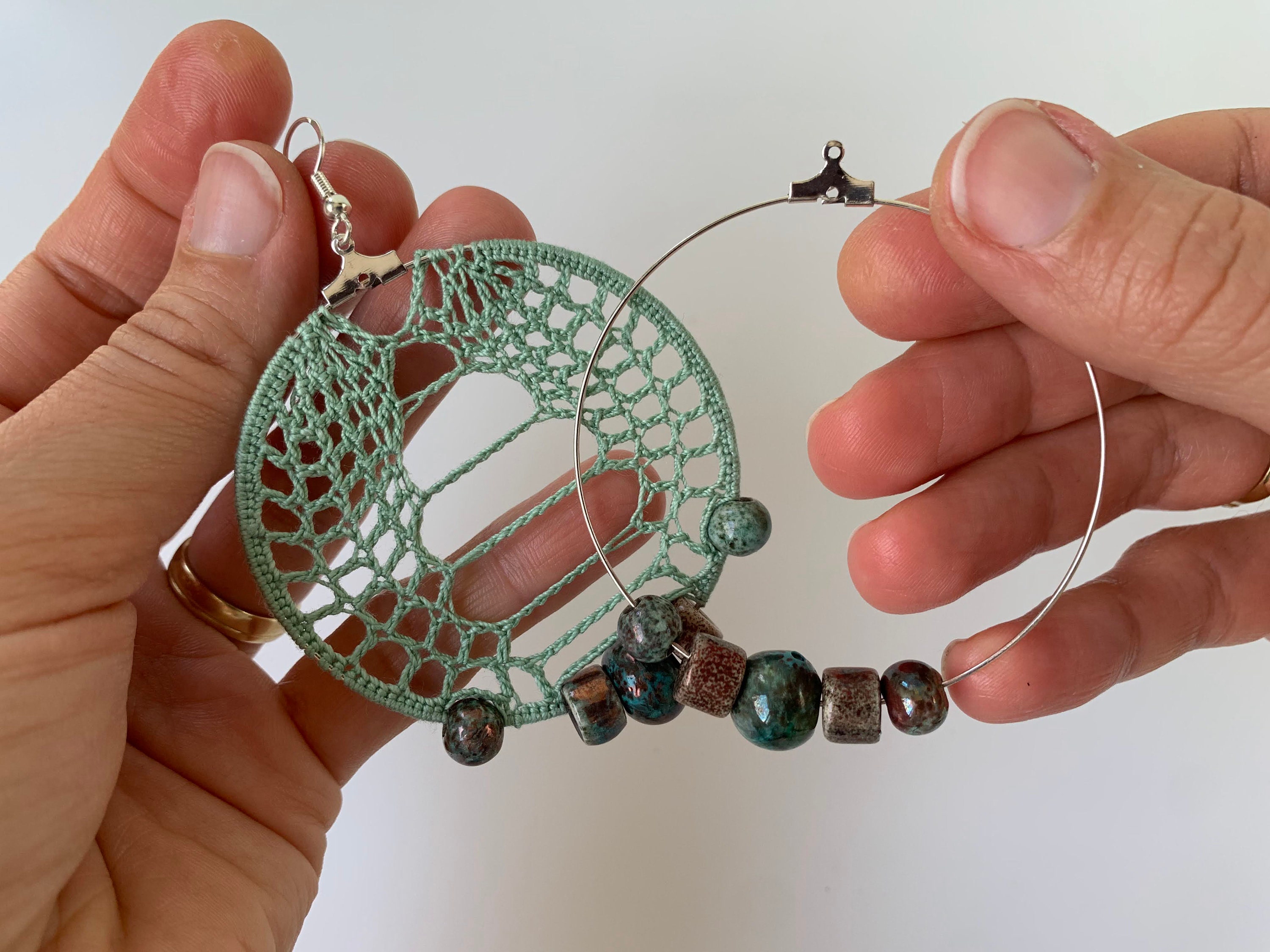Boho Crochet Earrings Pattern with Beads, Crochet Jewelry Pattern, Crochet Hoop Earrings Pattern, PDF Crochet Pattern, Crochet Tutorial - Thumbnail 6