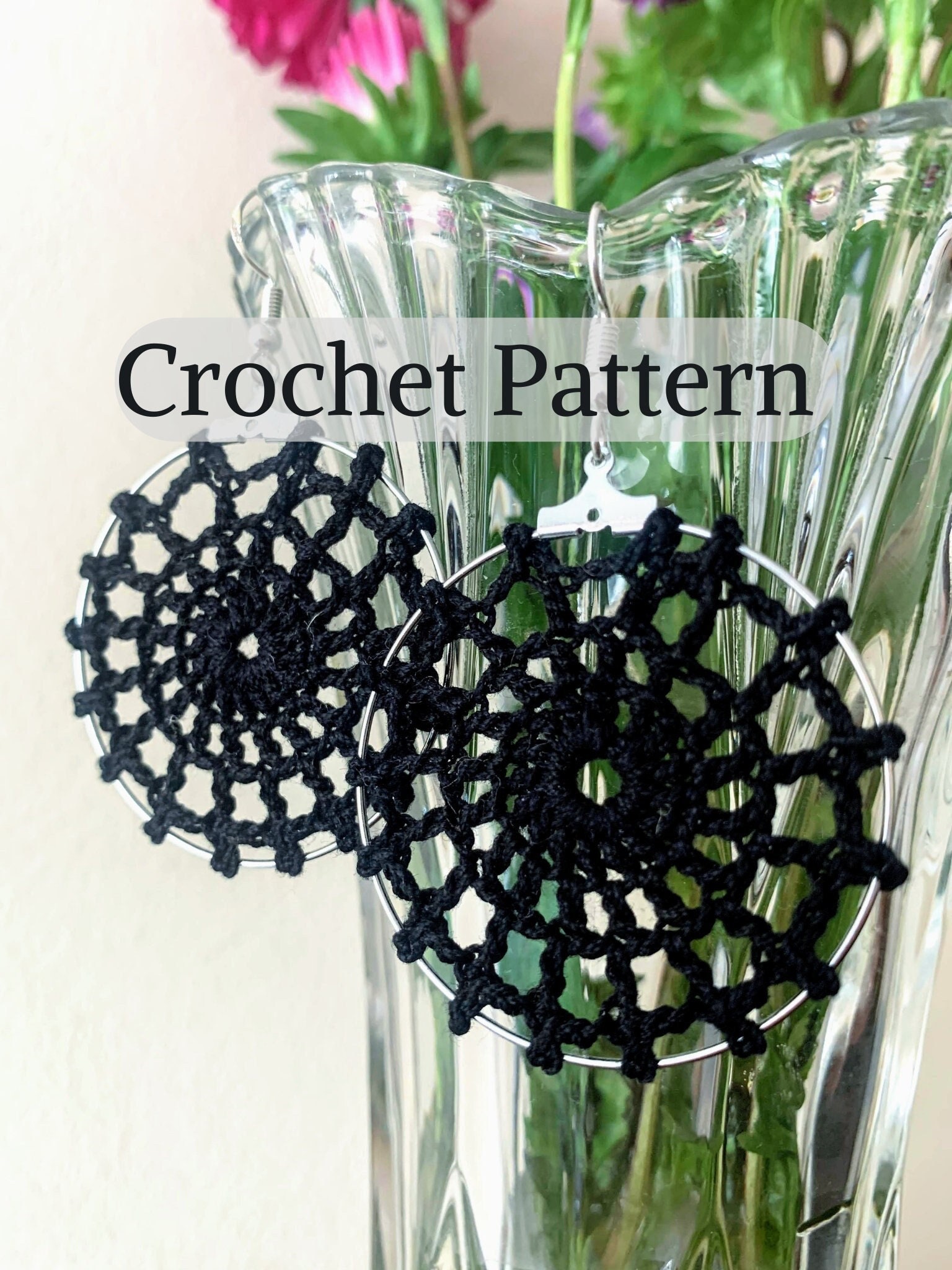Crochet Pattern for Geometric Hoop Earrings, Halloween Spider Web Earrings Jewelry Making Pattern, Digital PDF Tutorial for 4 cm Hoops