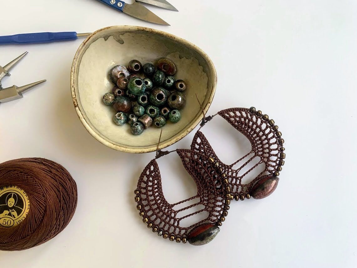 2 Crochet Patterns for 6 cm Beaded Hoop Earrings, Crochet Jewelry Making Pattern, DIY PDF Crochet Pattern, Digital Download Crochet Tutorial - Thumbnail 4