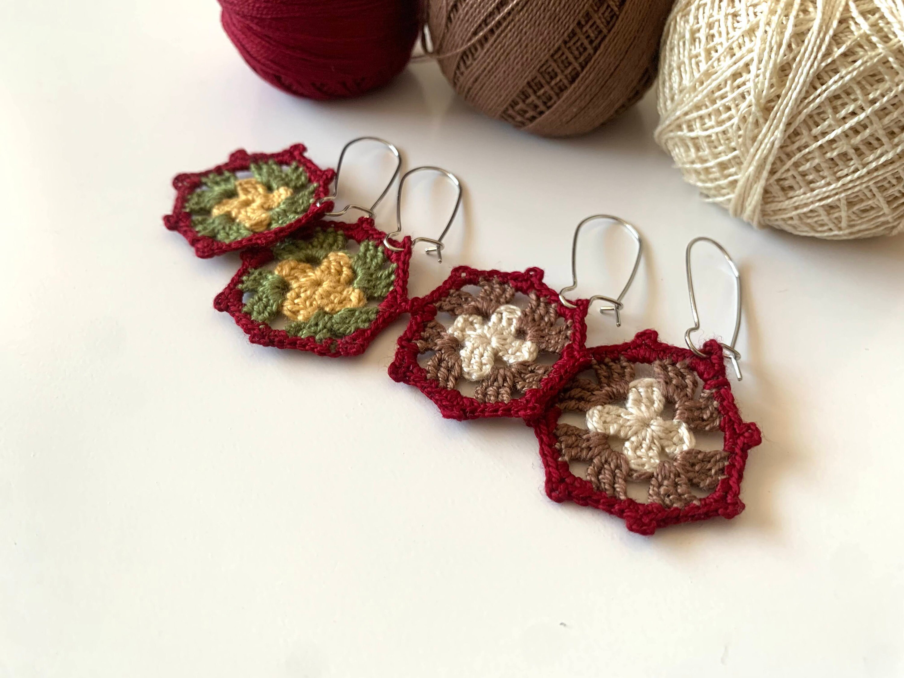 Beginner Friendly Earrings Crochet Pattern, Granny Square Micro Crochet PDF Tutorial, DIY Easy Crochet Pattern, Jewelry Making Digital Ebook - Thumbnail 4