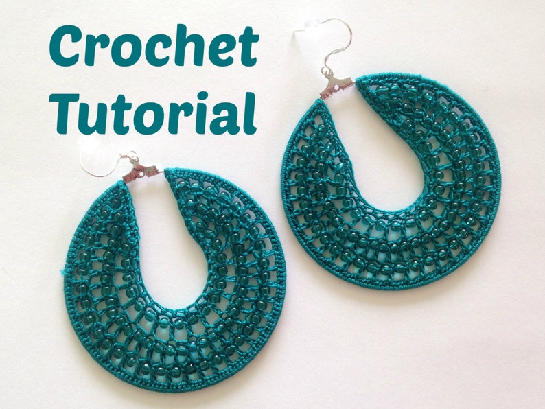 Crochet Pattern Beaded Hoop Earrings, Jewelry Tutorial, PDF Pattern, Earring Tutorial, Crochet Earrings Pattern, Instant Download, Ebook image 1