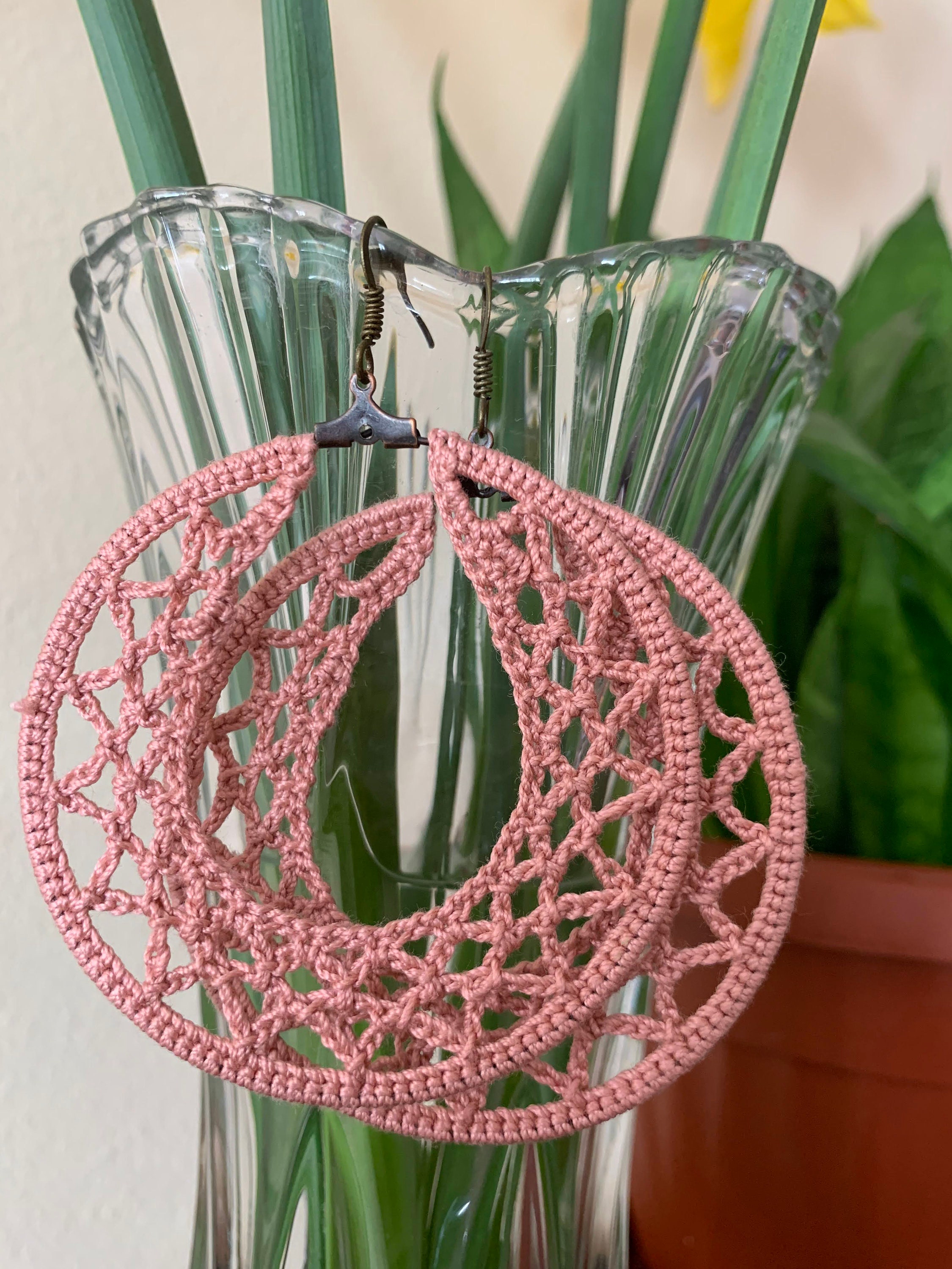 2 Crochet Patterns for Small and Large Geometric Hoop Earrings, Jewelry Making Pattern, Digital PDF Tutorial for 4 cm and 6 cm Crochet Hoops - Thumbnail 3