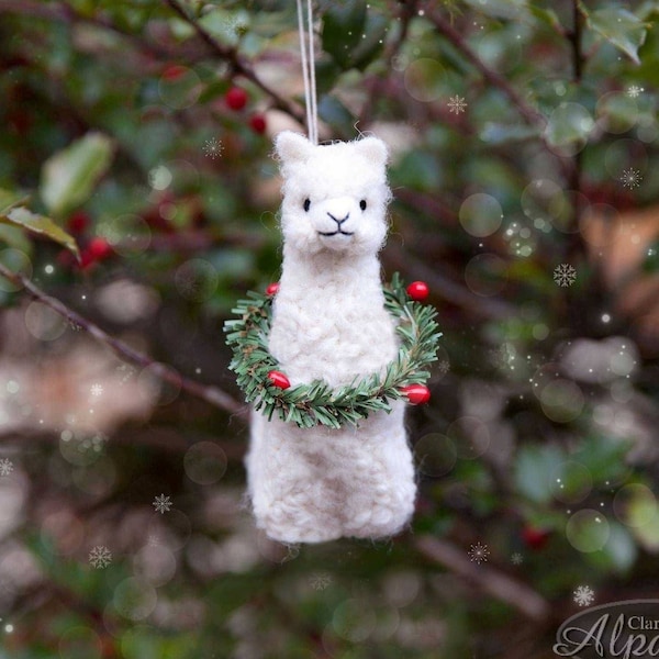 Alpaca Christmas Ornament - Unique Gift for Llama Lovers -  Boho Holiday + Farmhouse Tiered Tray Decor - Super Curly Alpaca Fiber