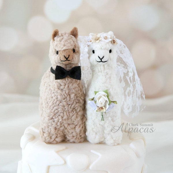 Alpaca Bride + Groom Wedding Cake Topper, Unique Gift for Llama Lovers, Anniversaries too, Realistic Miniature Made with Real Fiber