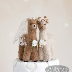 Alpaca Llama Wedding Cake Topper | Customized Lesbian Gay Couple | Real Alpaca Fiber | Boho Rustic Country Wedding Decor, Gift, Keepsake