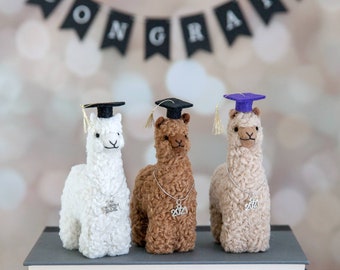 Alpaca Graduate for Llama Lovers, Unique Gift for Grads - Better than a Card, Gradation Cap Hat + Charm, Commencement Ornament, Real Fiber