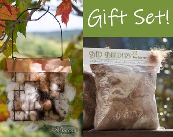 Unique Gift for Bird Watchers - Alpaca Bird Nesting Material - Wool Fiber Filled Suet Feeder + Refill Kit - Reusable Garden Ornament