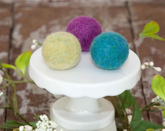 3 Alpaca Kitty Cat Toys - Natural Wool Ball - Bell Felted Inside - Eco Friendly Pet Gift for Cat Lovers - Lime, Fuchsia, Blue - 3 Ball Set