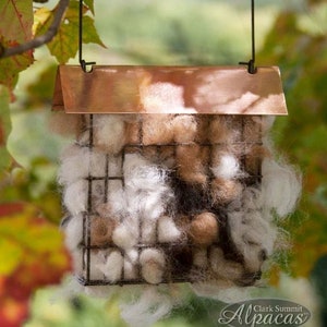 Unique Bird Lover Watcher Gift, Alpaca Wool Nesting Materials in Suet Cage Feeder, Grapevine Ball Alternative, Eco Friendly Garden Ornament image 1