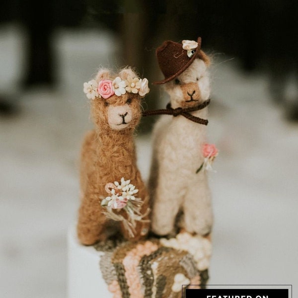 Alpaca Llama Cake Topper for Weddings, Elopements, Anniversaries - Made with real Alpaca Fiber - Customized Alpaca/Llama decor