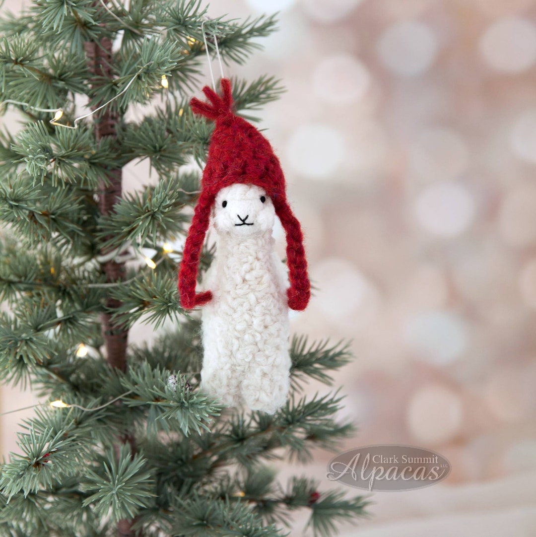ち*ん様 AMERI LAYERED ORNAMENT HOLE KNIT TO Alpaca Ornament With Chullo Hat , Miniature Needle Felted