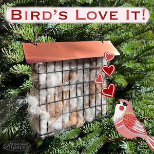 Unique Bird Lover Watcher Gift, Alpaca Wool Nesting Materials in Suet Cage Feeder, Grapevine Ball Alternative, Eco Friendly Garden Ornament image 2